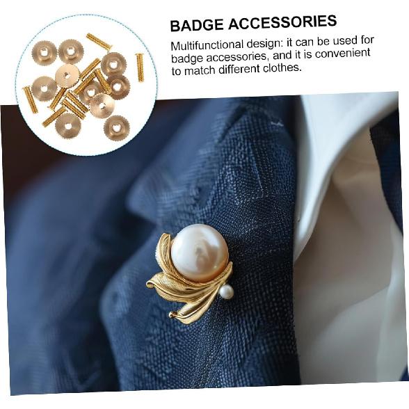 10 Sets Pin Backs Locking Pin Keepers Metal Screw Cap Pin Sets Locking Clasp Replacement for Brooch Lapel Enamel Hat DIY Craft Golden