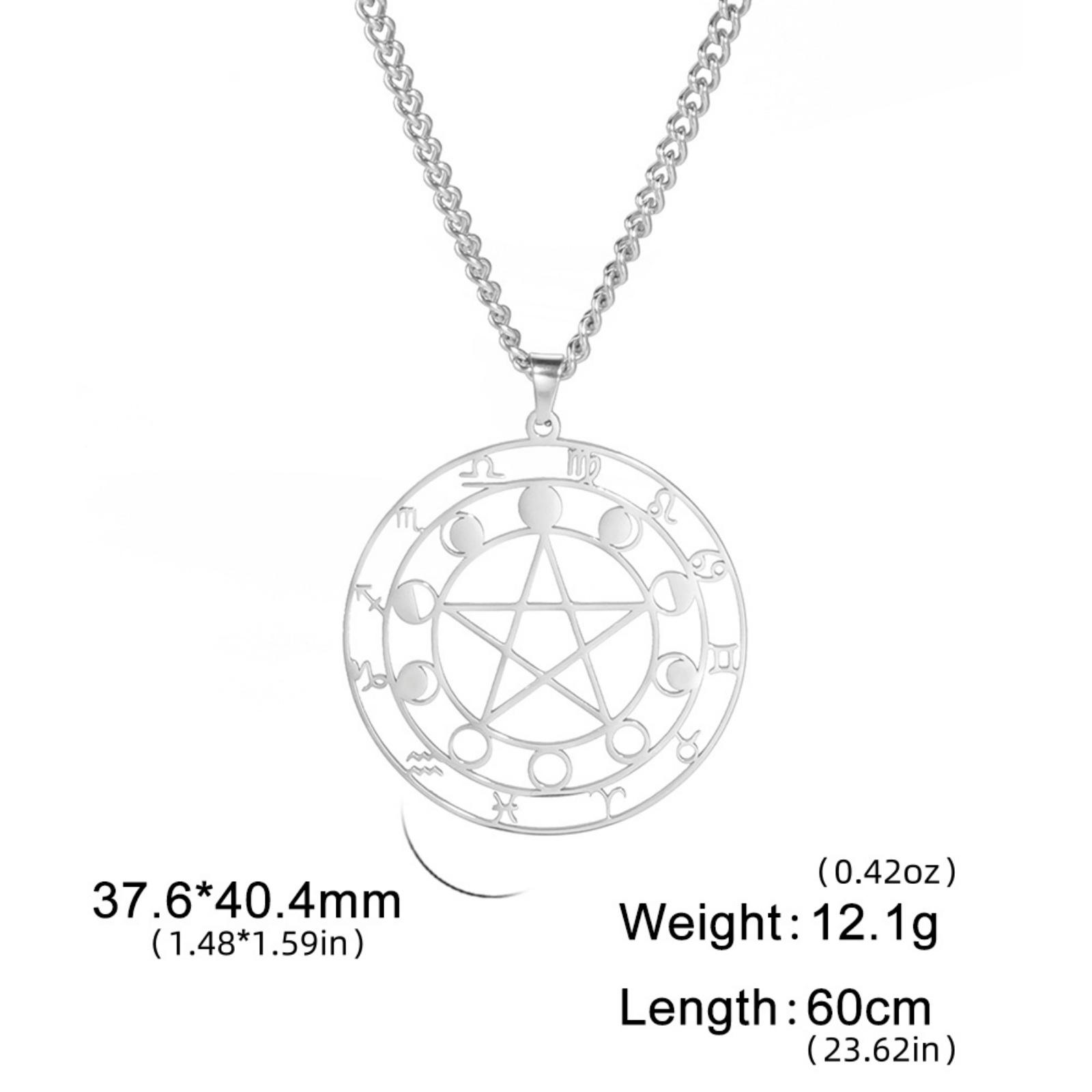 1PC Constellation Moon Phase Star Three Layer Circular Necklace Stainless Steel Retro Moon Phase Neckland Gift 60cm