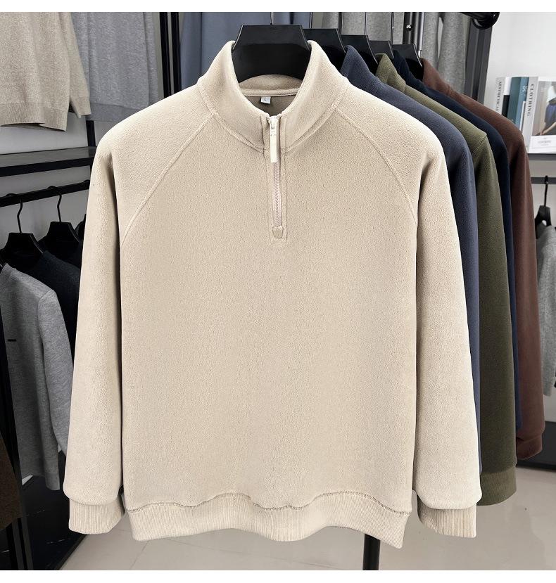 Herrvinterhuvtröja med ståkrage, fleece, halv dragkedja, kraftig