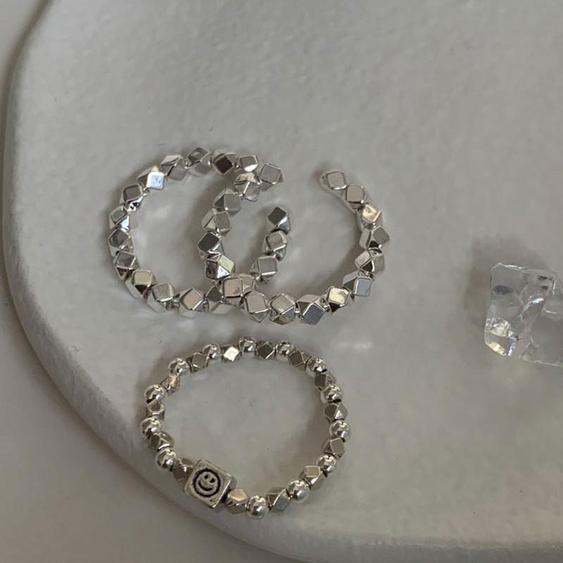 S925 Silver Stunning Geometric Open Adjustable Ring For Women With Elegant Smiley Design Face