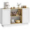 Kitchen Buffet, 2-Door, 133 x 35 x 79.7 cm, Natural Wood and White