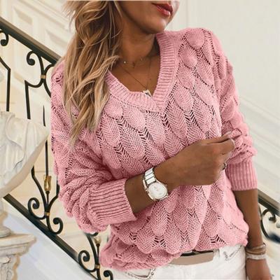 Women's Knitted Openwork V,Neck Long,Sleeved Sweater