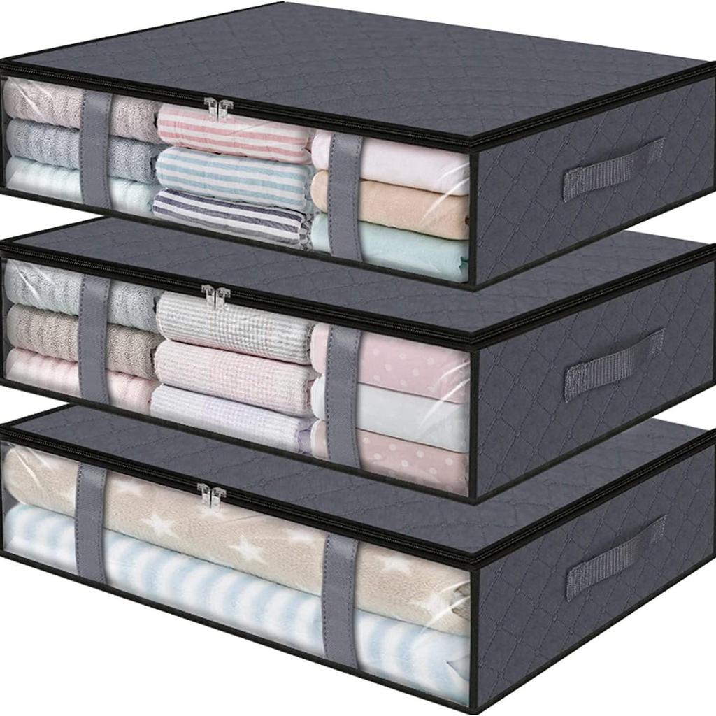 Foldable Under-Bed Storage Box with Handle for Quilts and Blankets