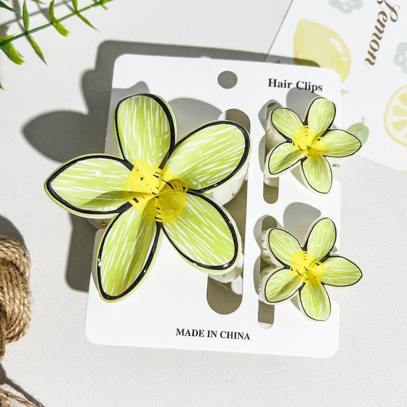 Printed Flower Clip Set High-end Seaside Vacation Flower Hair Clip Shark Clip Hair Accessory