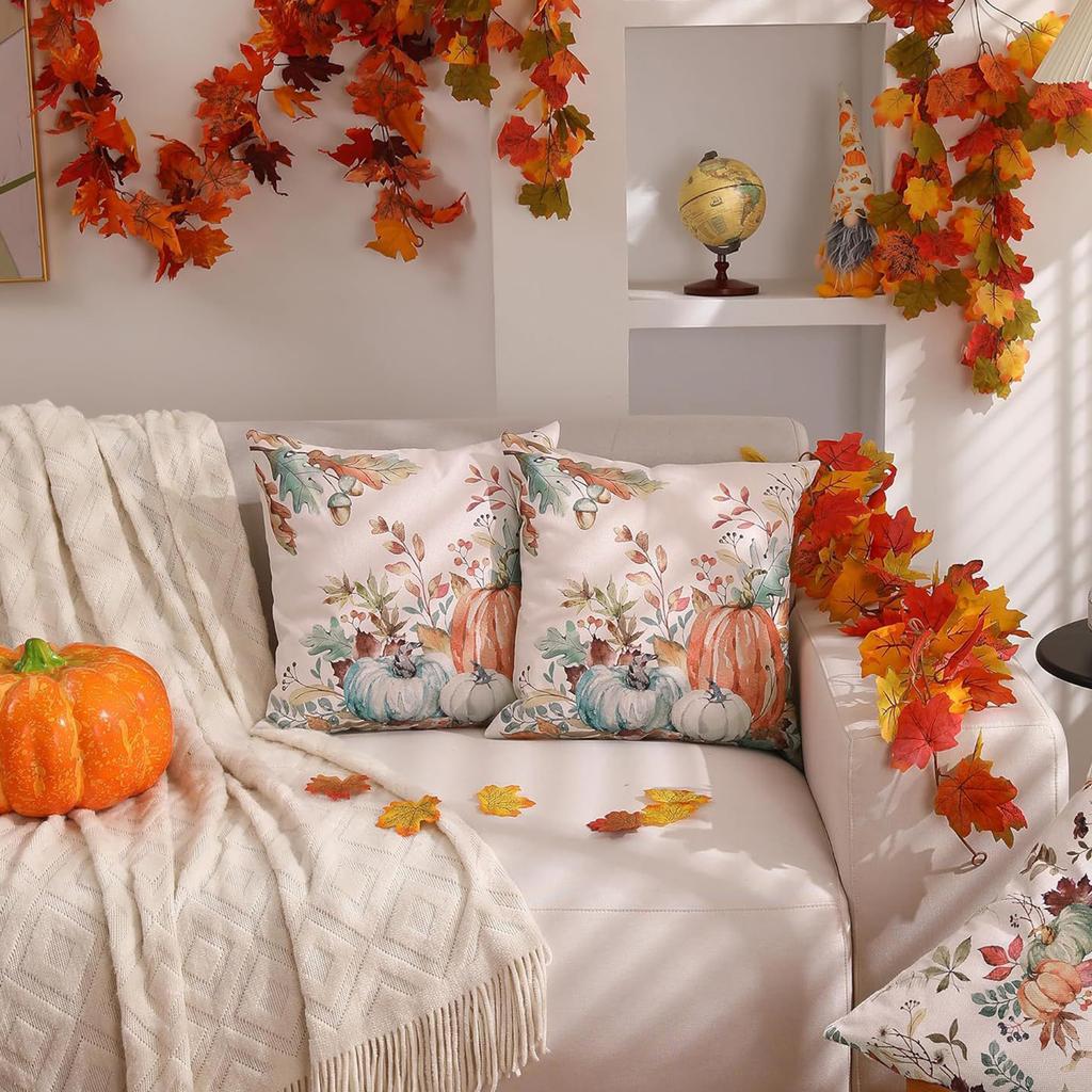 2Pcs Halloween Pumpkin Pillowcase Washable Thanksgiving Decor Pillowcase Pumpkin Print Cushion Cover for Porch Patio Apartment