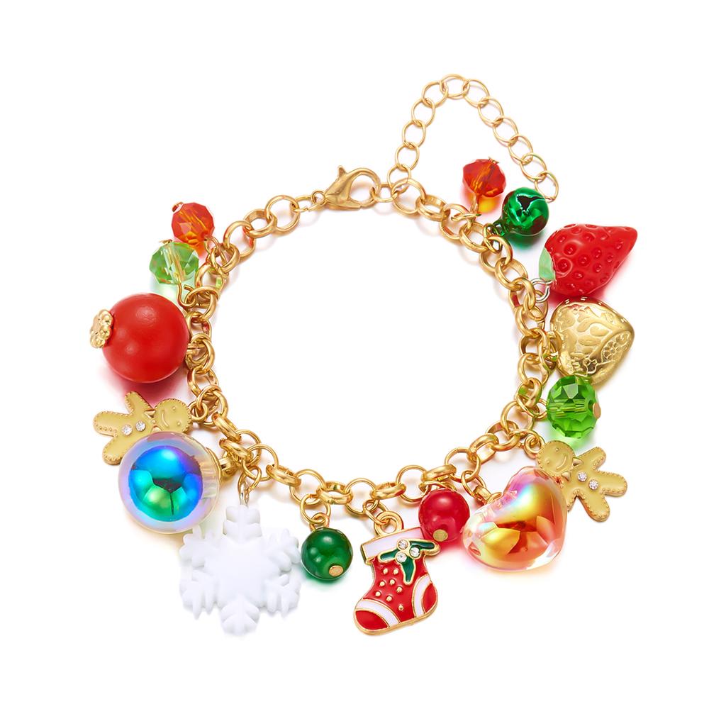 Christmas Metal Chain Necklace Bracelet For Women Santa Claus Snowman Bell Wreath Pendant Bracelet Choker Party New Year Gift