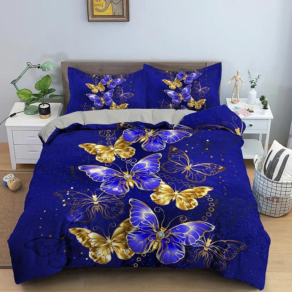 Butterfly In The Flowers Comfortable Duvet Quilt Cover Pillowcase Bedding Set Children Bedroom Decoration Home Textile