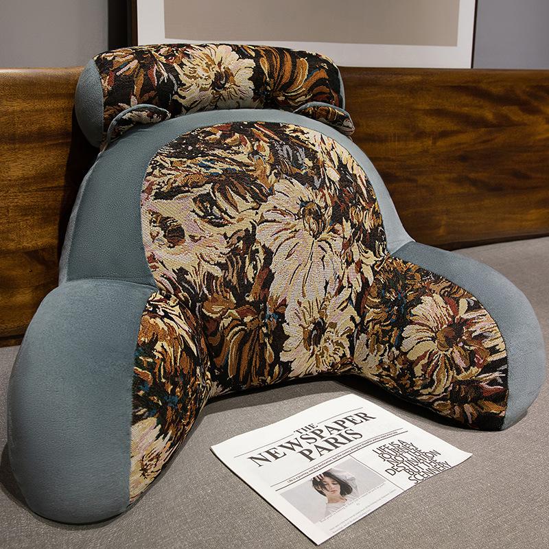 Bedside Reading Playing Sofa Cushion Retro Printing Lumbar Support Large Pads Home Bedroom Office Waist Protection Pillow Removable and Washable