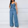 Plus Size Women Summer Jumpsuits Rompers Off Shoulder Denim Jeans Elastic High Waist Playsuits Overalls