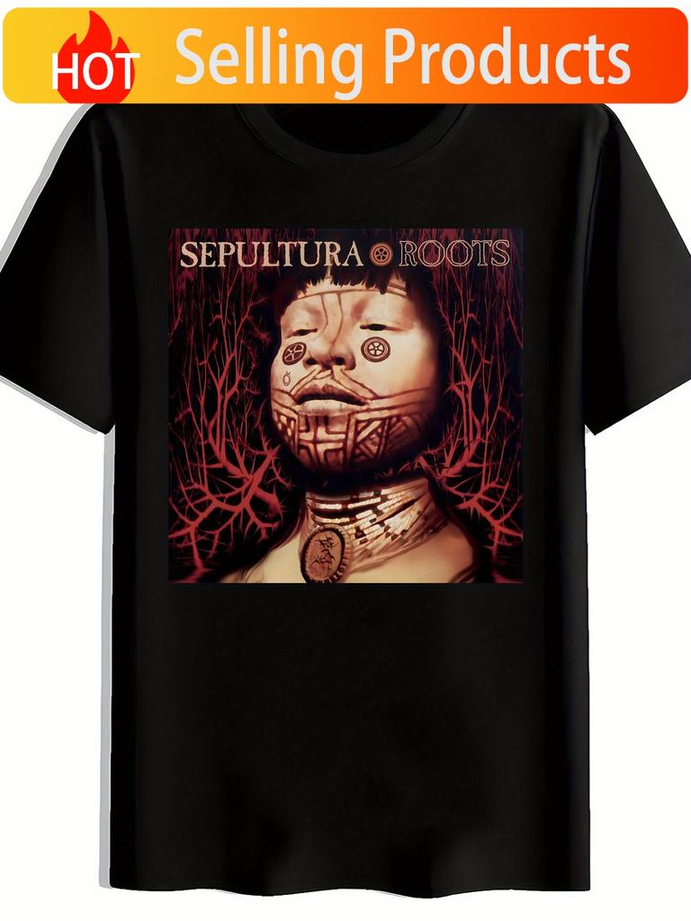 Brazilian Heavy Metal Band Geometric Face Print TShirt Summer Versatile Athletic Trendy TShirt Round Neck Short Sleeve T