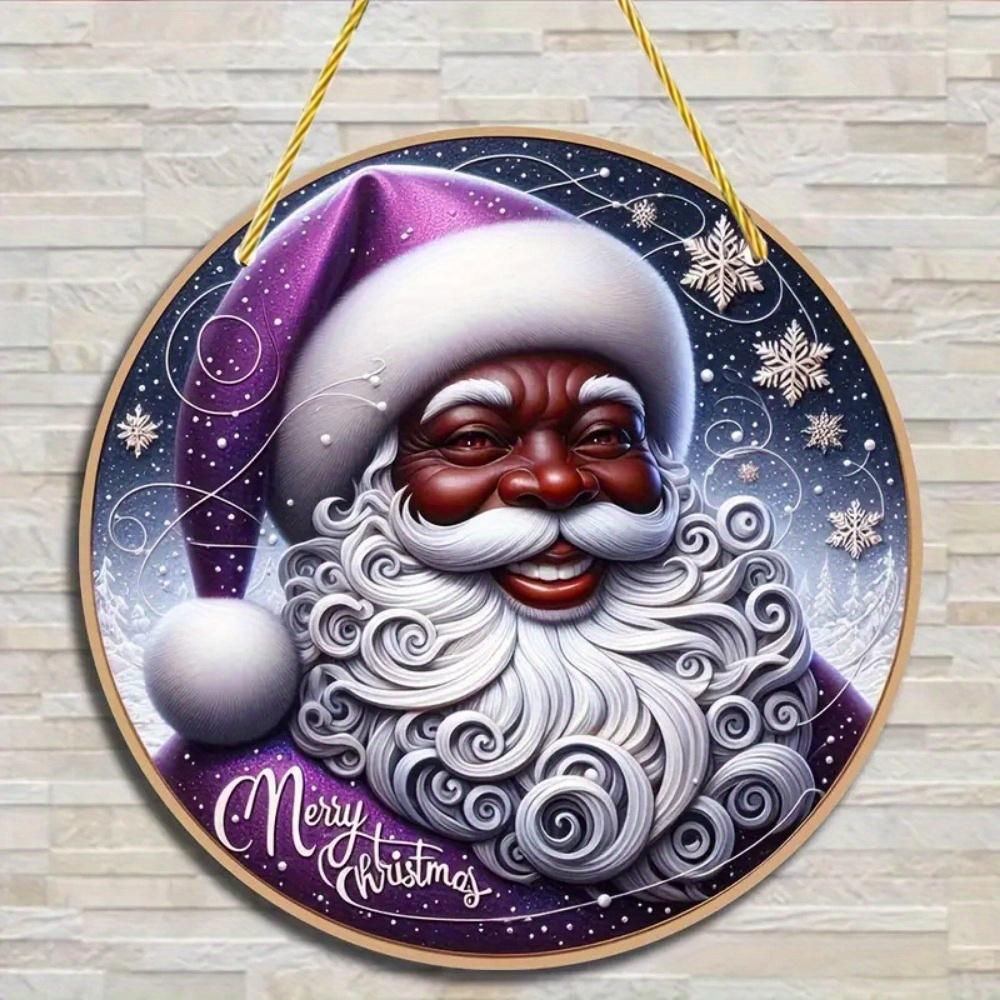 1 elegant purple black Santa Claus circular plaque, Merry Christmas home, door and room wall decoration, perfect holiday gift