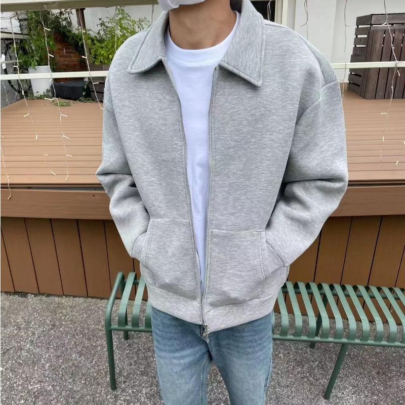 Herr Retro Cardigan Hoodie med Dubbel Dragkedja - Casual, Lös Passform för Vår & Höst.