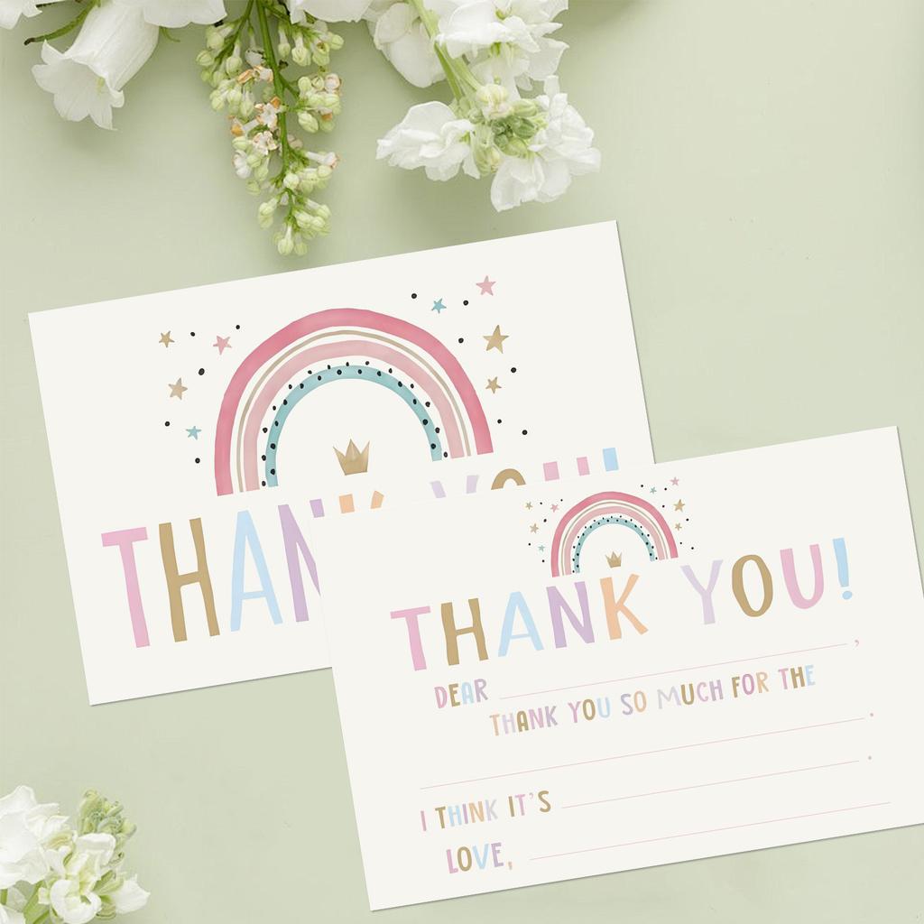 10/50Pcs Rainbow Thank You Cards with Envelopes, Birthday Party Decor & Gift Cards, Appreciation Note Set