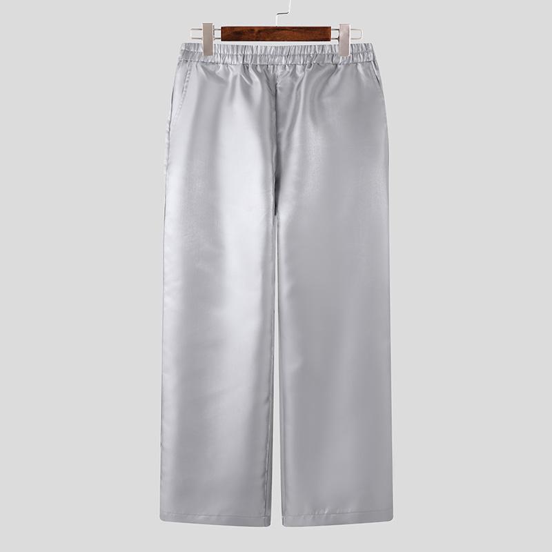 

INCERUN мужские эластичные брюки с высокой талией и блестками, длинные, повседневные прямые брюки S серый