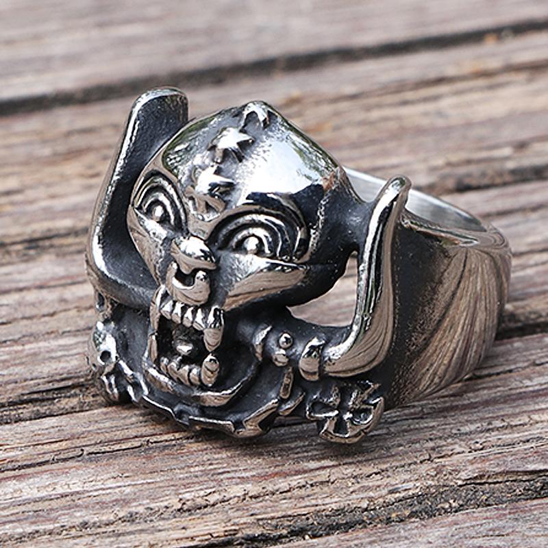Gotischer Herren-Edelstahlring Ethnischer Retro-Stil Totenkopf Bikerringe Männlicher Rock Punk Ring Schmuck Geschenk für Ihn