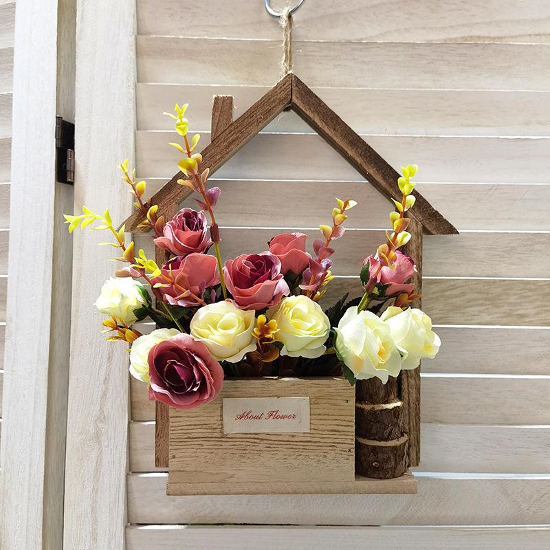 European-style Wooden Wall Hanging Flower Basket with Macrame