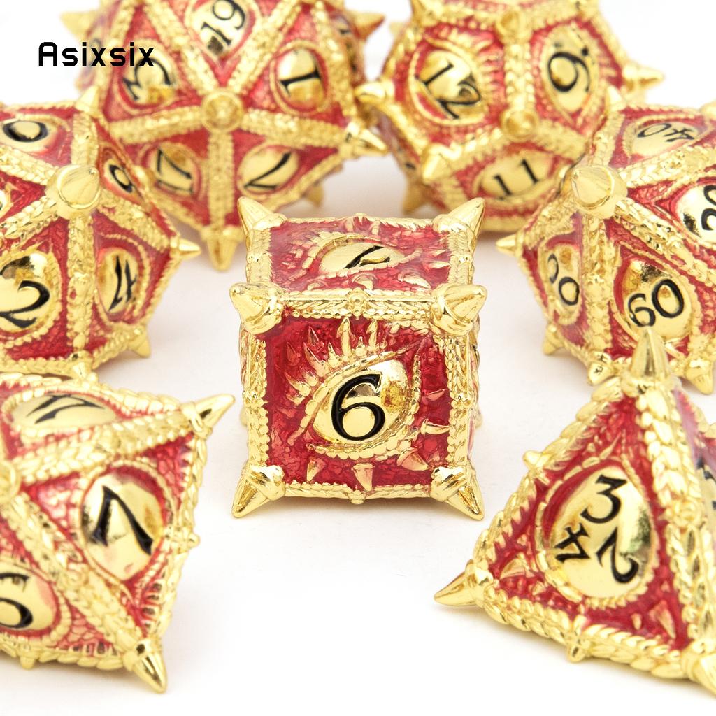 7 Pcs Yellow Red Black Dragon Eyes Metal Dice Solid Metal Polyhedral Dice Set Suitable for Role-Playing RPG Board Game Card Game
