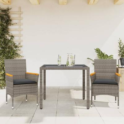 Vidaxl 3-Cz. Garden Furniture Set With Cushions, Grey, Poly Rattan