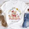Afternoon Tea Bear with Picnic Printed Women's Summer Casual T-Shirt Trendy Top Tee Fashion Basic Short Sleeved O-Neck Tee