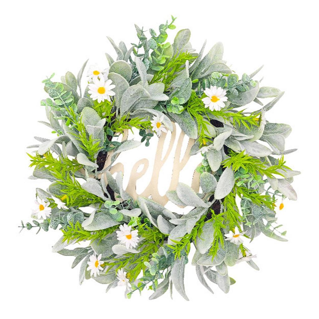 Hello Spring Wreath Flower Wreath Round Hanging Ornament Garland for Holiday Indoor Outdoor Window Front Door Home Decor
