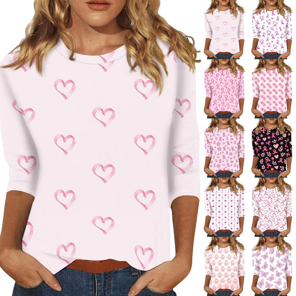 Women's Breast V-Neck Casual Three-Quarter Sleeve Printed Top