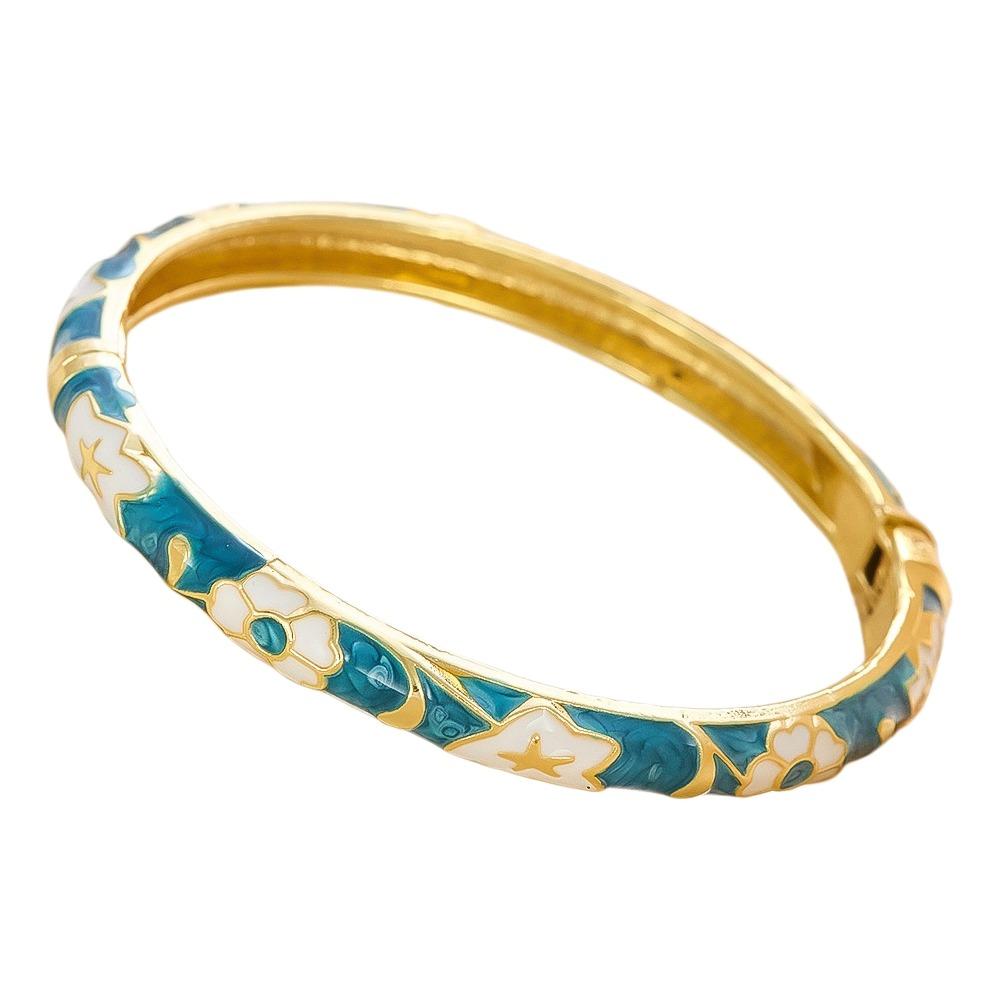 Floral Colorful Flower Bangle Traditional Women's Hand Bracelet Vintage Cloisonne Bangle  Ladies