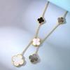 18k Rose Gold Double-Sided Lucky Four-Leaf Clover & Six-Petal Flower Necklace with Mother-of-Pearl Pendant for Women