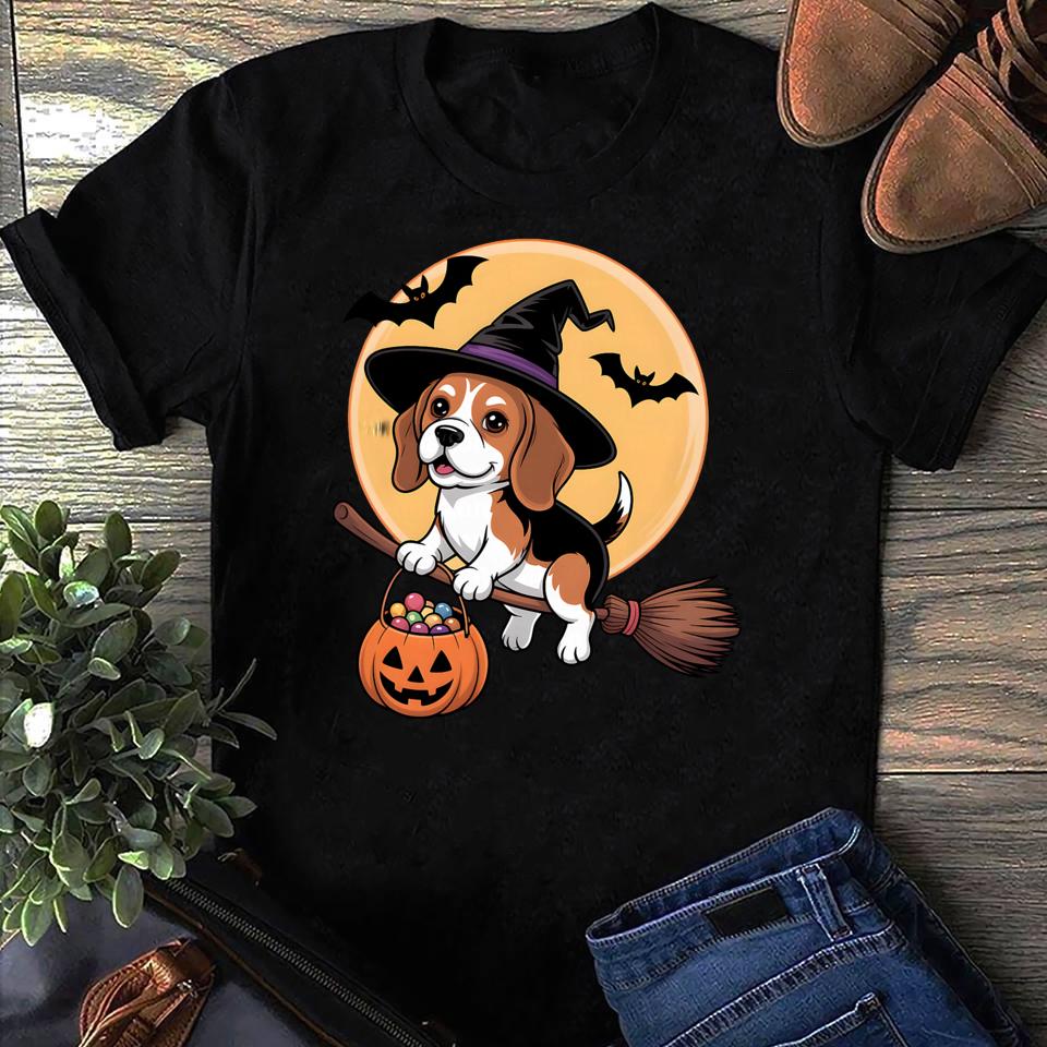 Beagle Witch Halloween T-Shirt: Dog Pumpkin Costume Tee