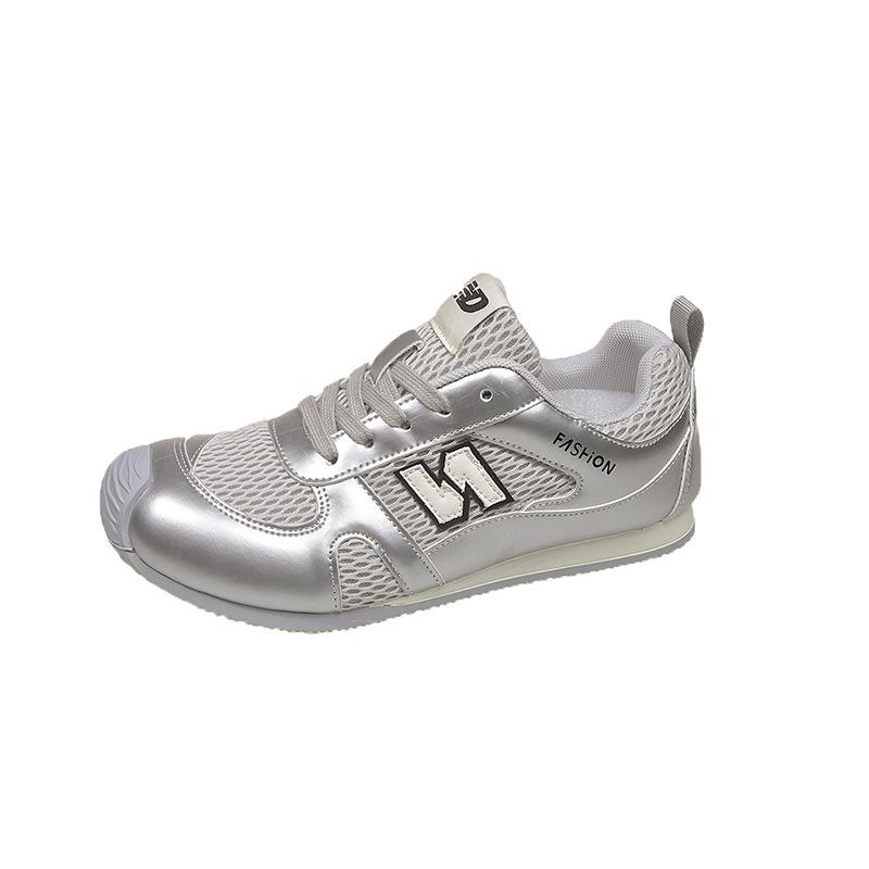 

Spring and Autumn New Soft Sole Soft Surface Comfortable Breathable Mesh Casual Sneakers Forrest Gump Shoes Versatile German Training Shoes Runni 40 серебряный