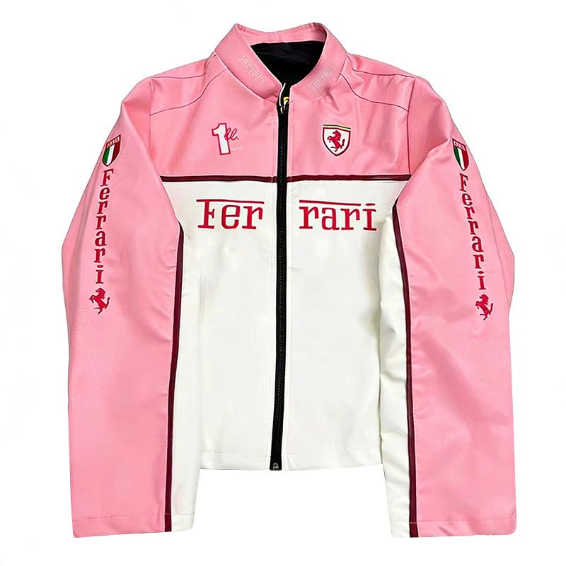 F1 Rennanzug Bestickte Lederjacke - Harley Retro Motorradstil, Baumwoll-Fahranzug, PU-Jacke