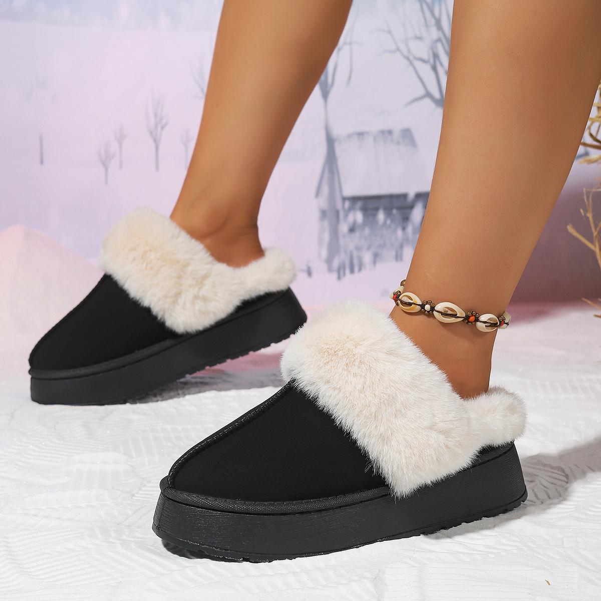

Fashion Winter Women Slippers Fashion Women Fluffy Slippers Autumn and Winter Indoor Thick Sole Shoes Anti-Slip Warm Unisex Slides Women 36 чёрный