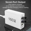 160W 6 In 1 Type C USB Charging Adapter 160W Multi Port Fast Charging Phone Charging Adapter For Smartphones Tablet