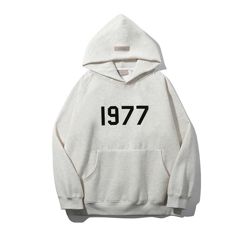 

ESSENTIALS 1977 Double-Line Flocking Letter Hooded Sweatshirt for Men and Women L білий/сірий колір