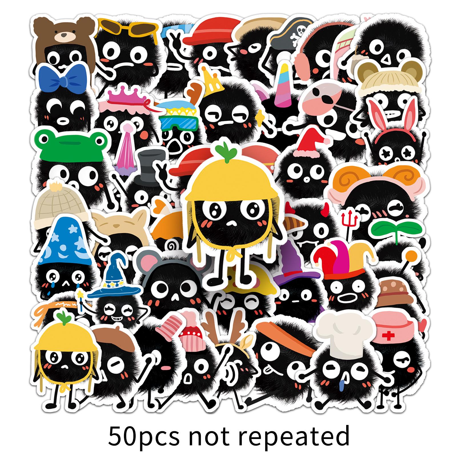 Set of 50 Cute Q Version Coal Ball Hand-Drawn Stickers for Journals and DIY Projects