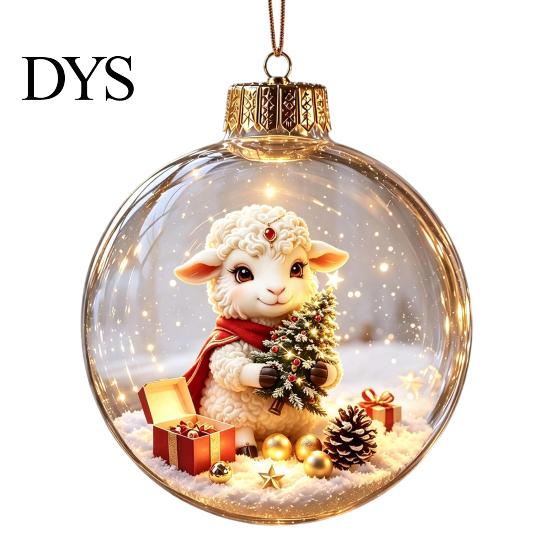 Festive Party Decorations Glowing Christmas Story Ornament, Light?Up Mini Holiday Scene Hanging Ball with Warm Gift Embellishments LED Light, Clear