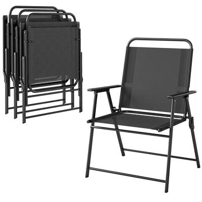 Set of 4 Folding Garden Chairs with Armrests, Outdoor Chairs with Wide Textilene Seat, Black