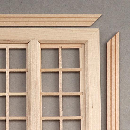 Dekorativ ensfarge Praktisk 16 rutenett 1/12 uferdig miniatyrmøbelmodellvindu i tre