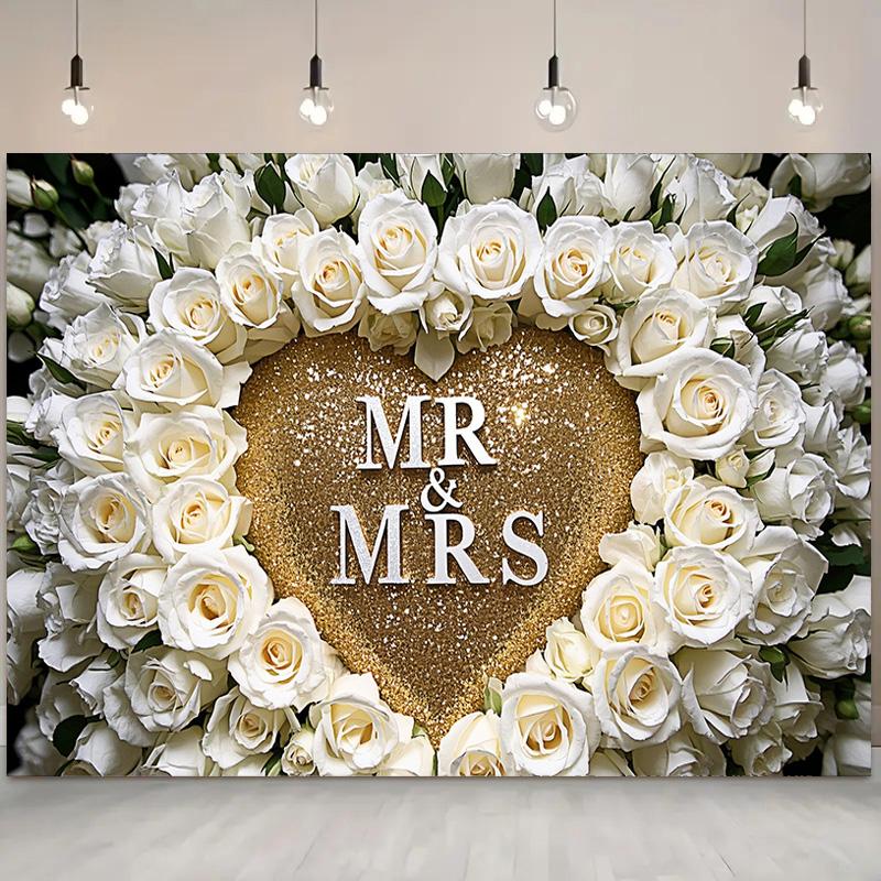 Domnul și Doamna Rose Fundal Inimă Iubire, Fundal pentru Fotografie, Decor de Perete sau Consumabile pentru Petrecere Foto, Poster Cabina Foto Petrecere Aniversară Zi de Naștere