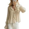 Blusa da Donna Dolce con Volant, Scollo a V, Manica Lunga, Casual, Estiva, Autunnale, Versatile