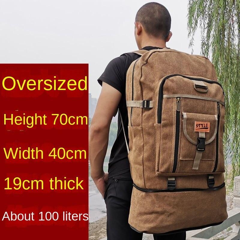 Herrenrucksäcke, extra große Kapazität, verdickte Canvas-Rucksäcke, Gepäckrucksäcke, Outdoor-Wandertaschen, Herren-Reiserucksäcke 100 litres brown