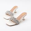 Fashion Shoes Slippers Soft Women Heels Glitter Slides Fashion Low Beige Heeled Sandals Pantofle Comfort High Jelly Summer Luxury Black