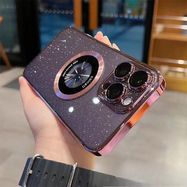 

IPhone16Pro Ultra-thin PC Electroplated Glitter Powder Suitable for Apple 16promax Magnetic Phone Case 15 Transparent Apple 12Promax