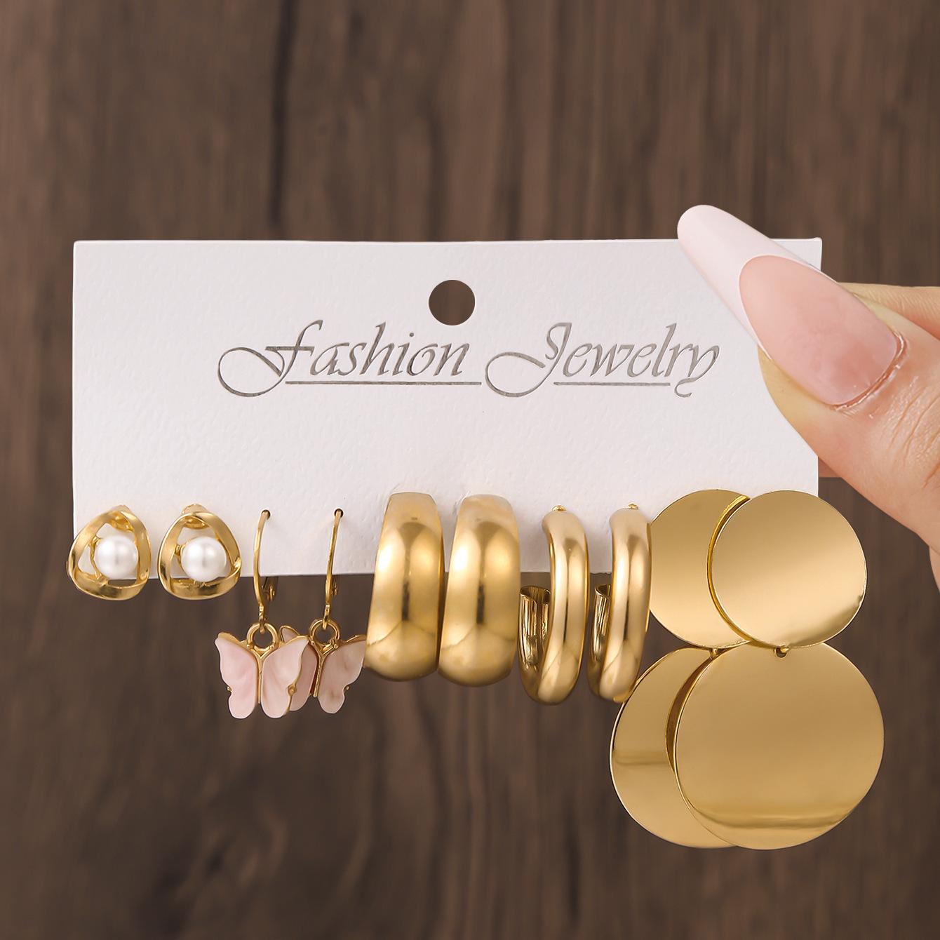 Hot-selling geometric multi-shape exaggerated earrings set earrings