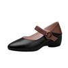 Breathable Low Heel Soft Leather Wedge Heel Autumn New Single Shoes Thick Heel Pointed Leather Shoes