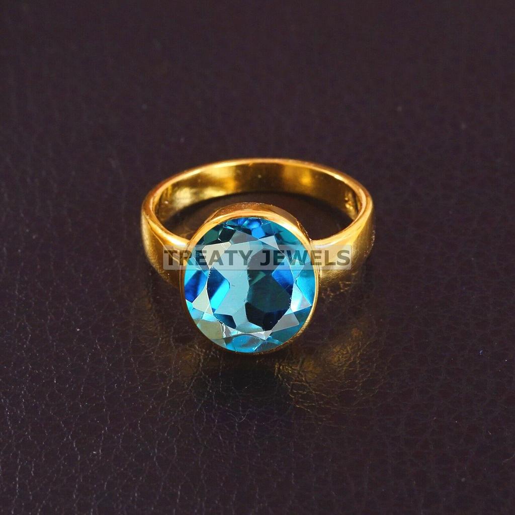 London Blue Topaz Oval With 925 Silver Sterling Gold Plated Ring For Men's #B203 JL375675838500