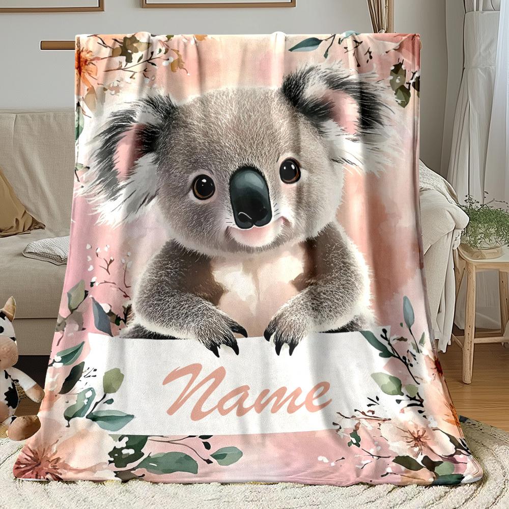 Coperta in Pile Koala Personalizzata con Fiori Nome Personalizzato Stampa Animale Carino Plaid Morbido Caldo Biancheria da Letto per Tutte le Stagioni Regalo per Bambini