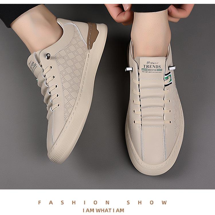 2024 Shoes for Men Genuine Leather Casual Shoes Fashion White Flat Skateboard Shoes Cool Slip-on Sneaker