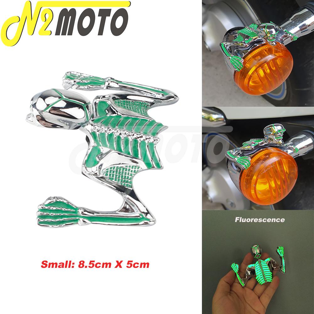 

Chrome Highway Hawk Skull Ornament Visor For Harley Softail Bobber Chopper 7 Headlight Lamp Mudguard Skeleton Statue Decorative Small Chrome Green