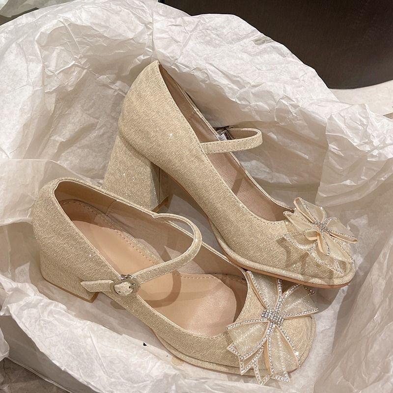 Mary Jane high heels temperament thick heel fairy style with cheongsam skirt Hexiu wedding dress two wear wedding shoes bridesmaid shoes