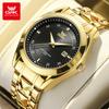 OPK 8183 Men's Watches Gold Steel Strap Classic Black Dial Fashion Simple Waterproof Luminous Date Quartz Wrist Watches For Man